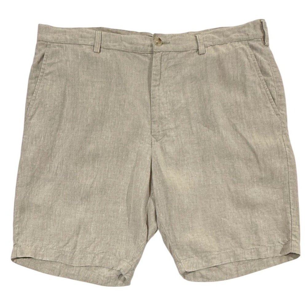 Jos A Bank Reserve Mens Size 38 Beige 100% Linen Flat Front Shorts 013567 M138